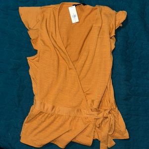 NWT Banana Republic cross front mustard yellow blouse. Size M